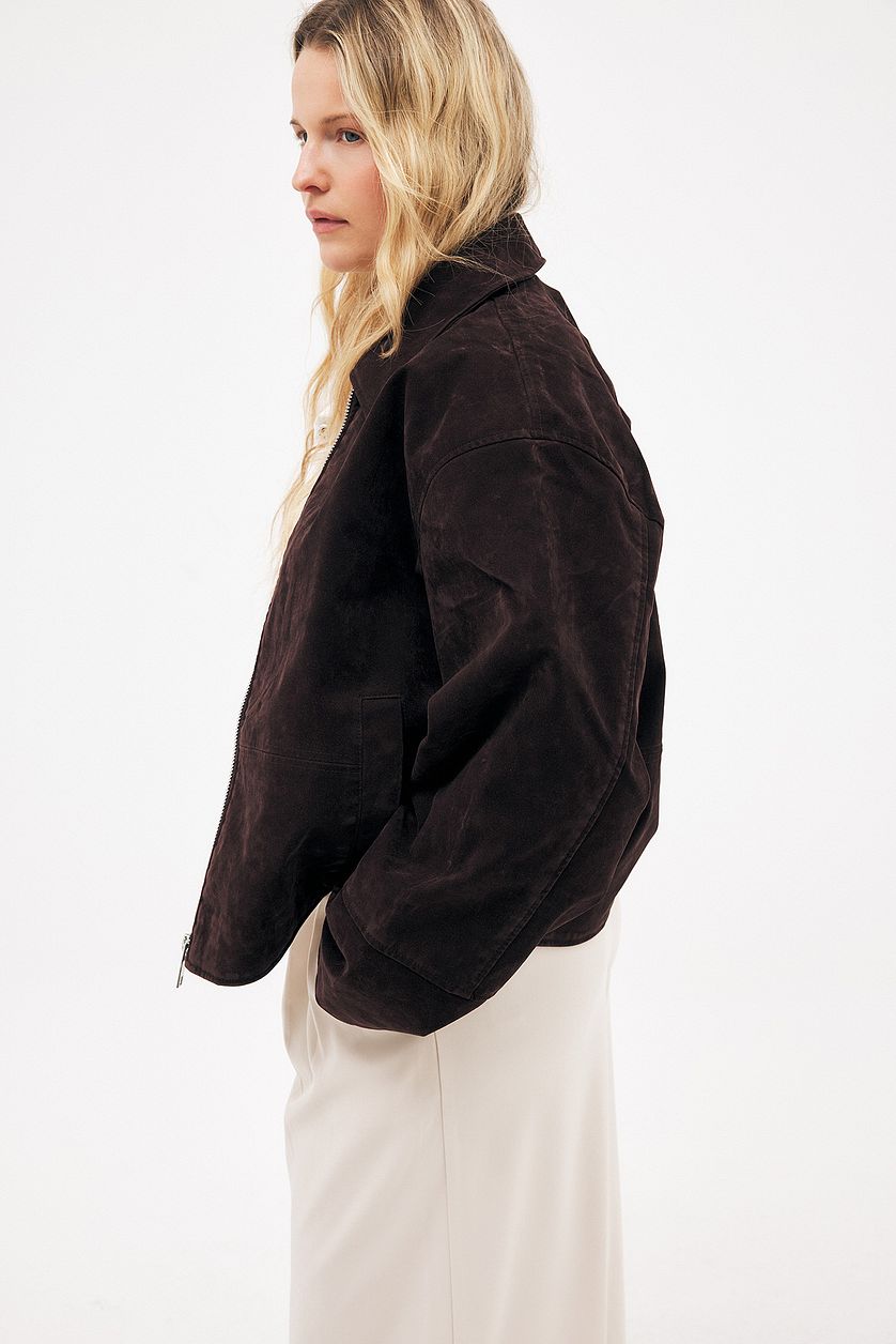Veste Faux Suede Zip - Marron Foncé