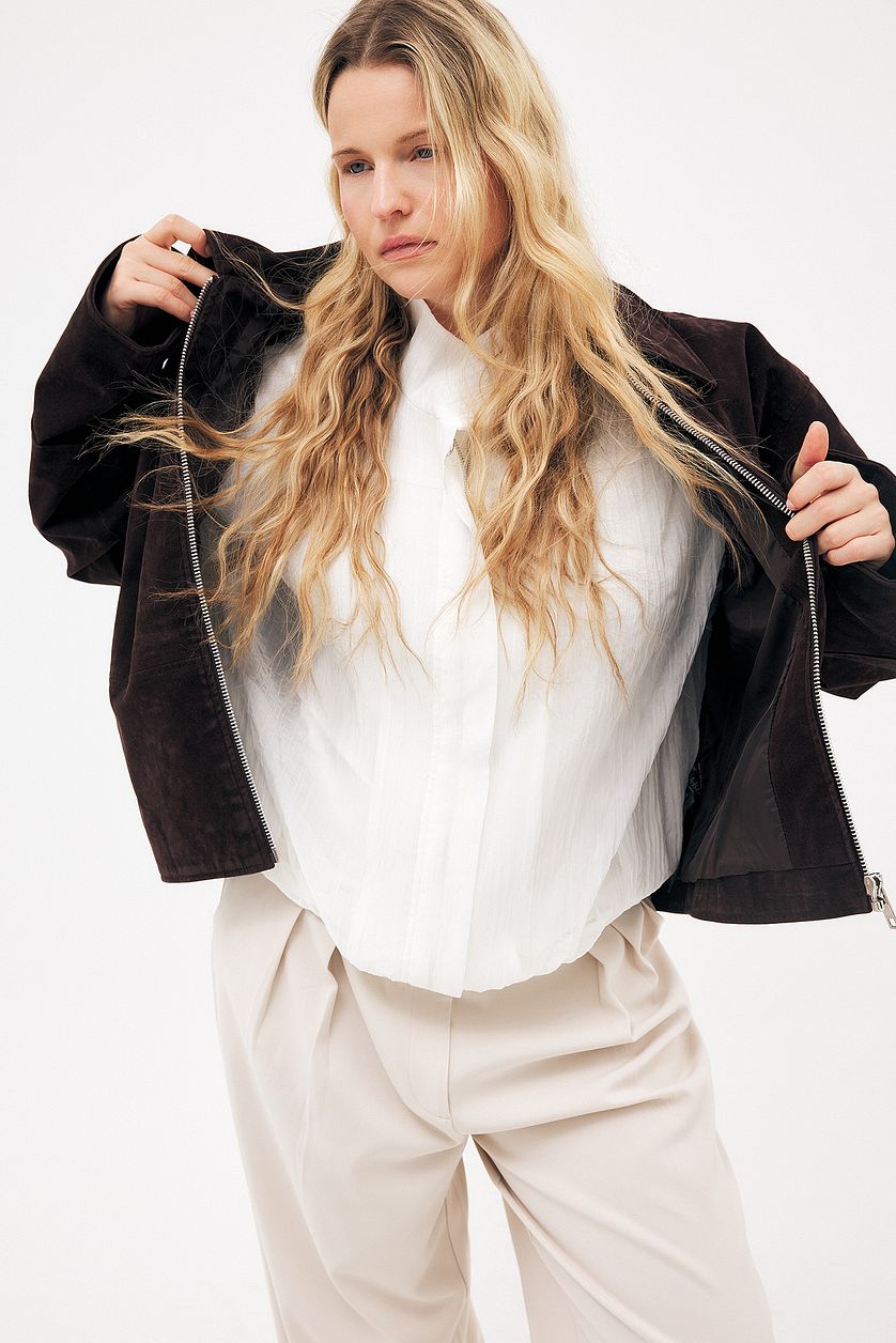 Veste Faux Suede Zip - Marron Foncé