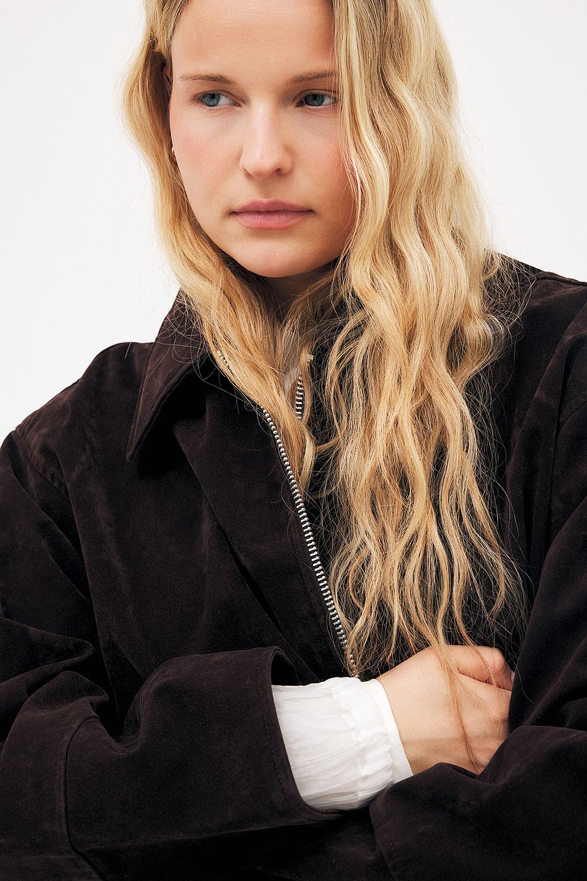 Veste Faux Suede Zip - Marron Foncé