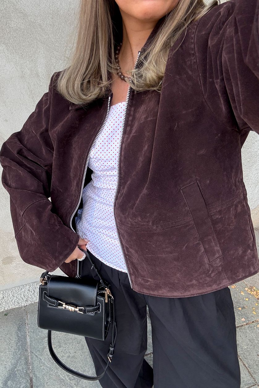 Veste Faux Suede Zip - Marron Foncé