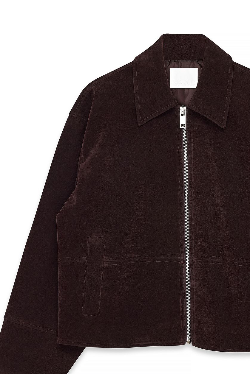 Veste Faux Suede Zip - Marron Foncé