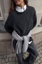 Pull Knitted Seam Detail Wool Blend - Gris Chiné Foncé