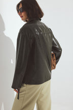 Giacca in PU con dettagli zip - Verde scuro