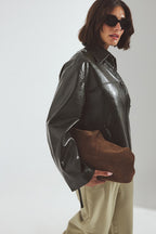 Giacca in PU con dettagli zip - Verde scuro