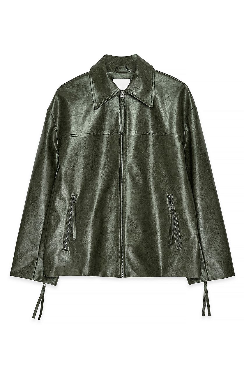 Giacca in PU con dettagli zip - Verde scuro