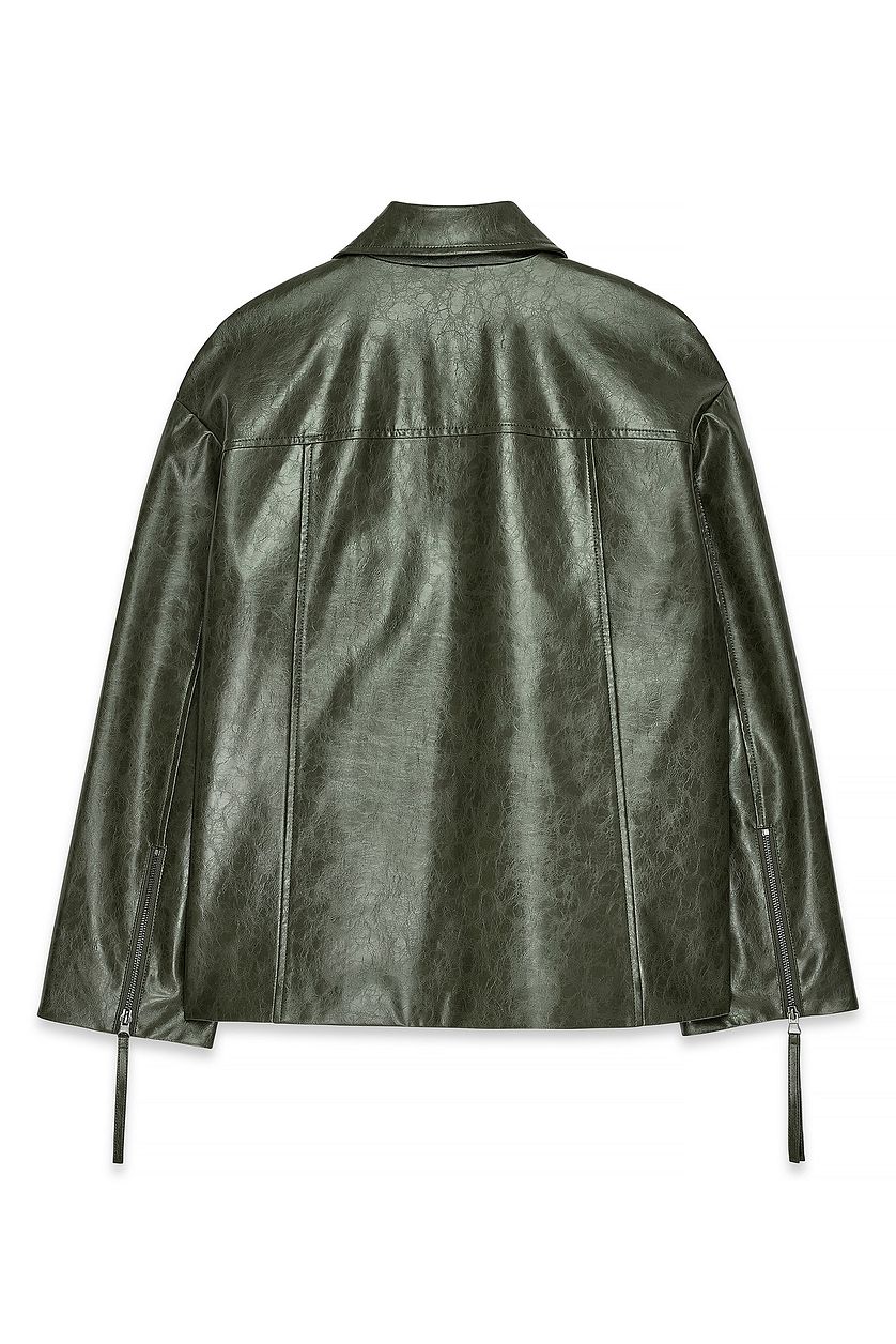 Giacca in PU con dettagli zip - Verde scuro