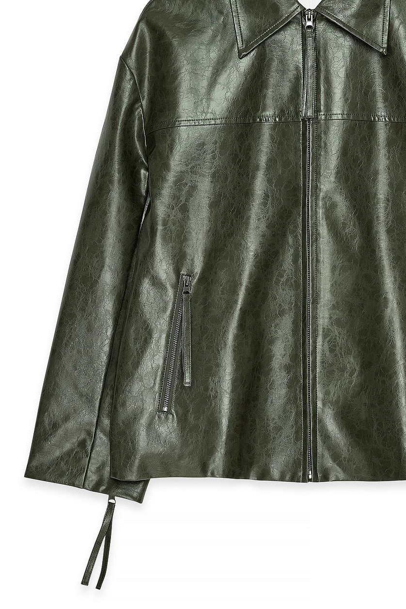 Giacca in PU con dettagli zip - Verde scuro