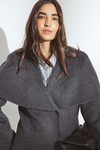 Manteau Wool Blend Wide Collar Detail Short - Gris