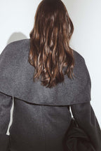 Manteau Wool Blend Wide Collar Detail Short - Gris