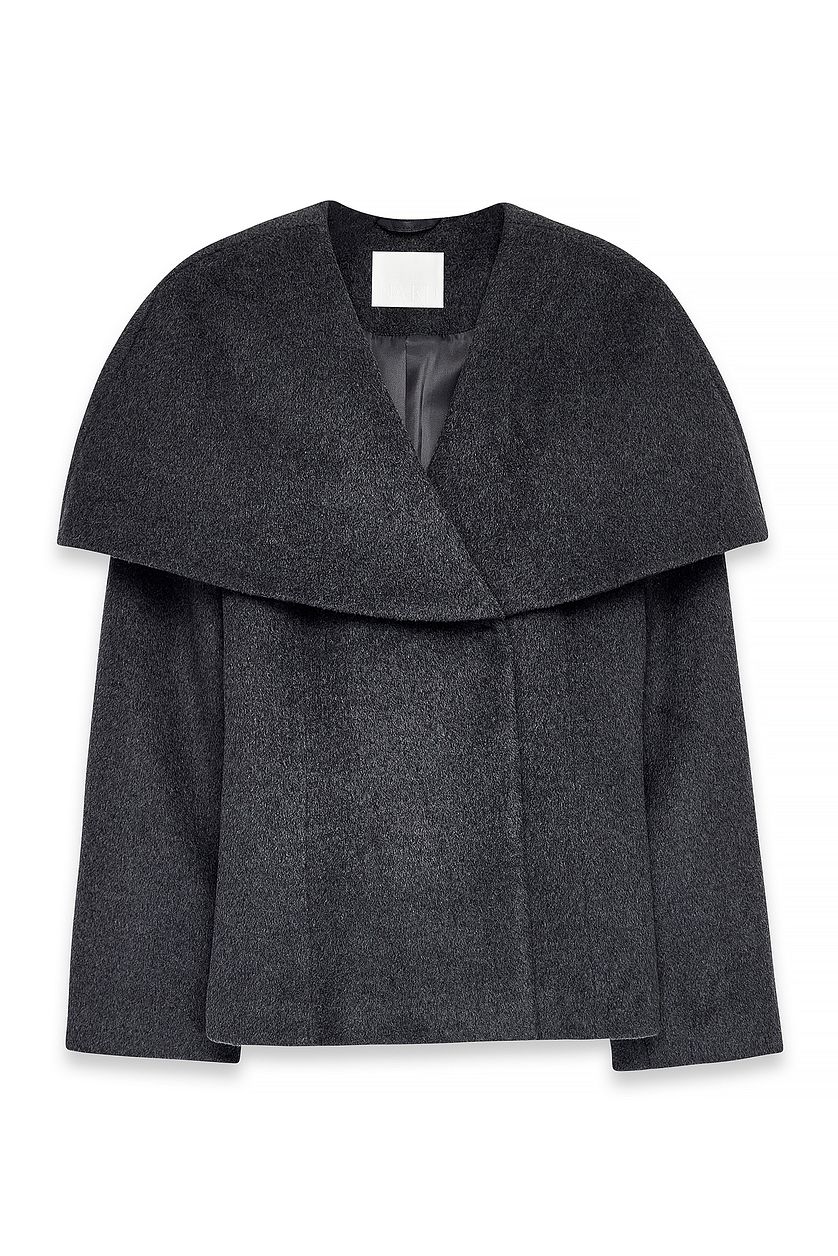 Manteau Wool Blend Wide Collar Detail Short - Gris