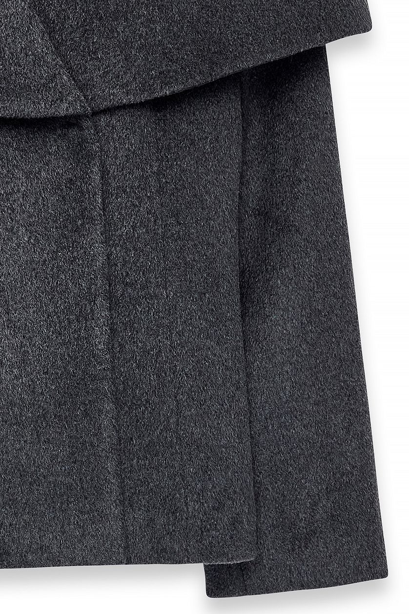 Manteau Wool Blend Wide Collar Detail Short - Gris