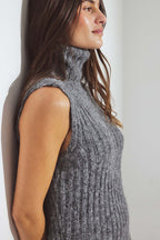 Robe Knitted Wool Blend Turtleneck Maxi - Gris Foncé