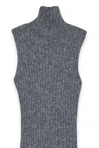 Robe Knitted Wool Blend Turtleneck Maxi - Gris Foncé