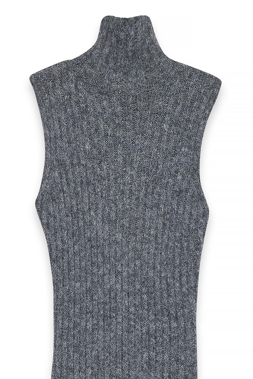 Robe Knitted Wool Blend Turtleneck Maxi - Gris Foncé