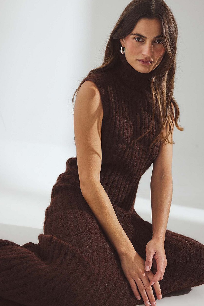 Robe Knitted Wool Blend Turtleneck Maxi - Marron Chaud