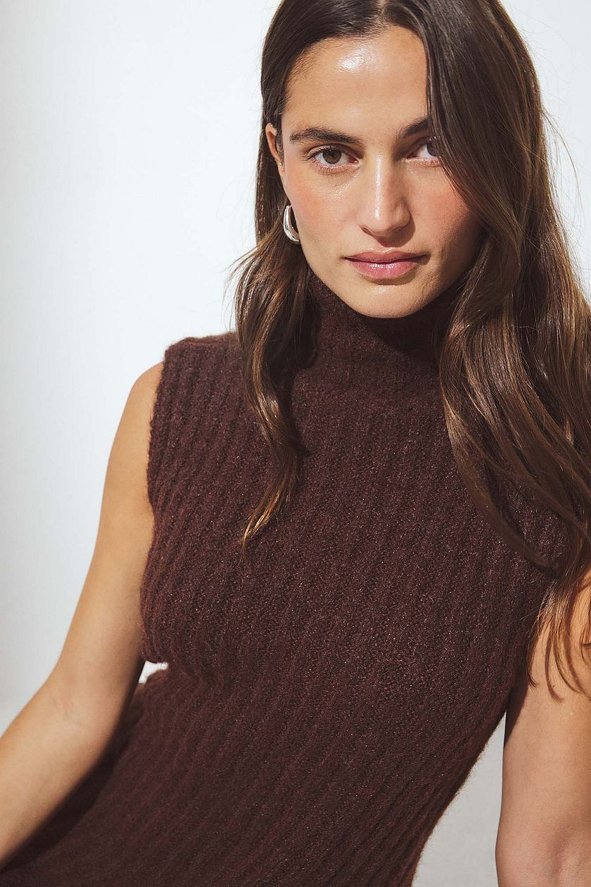 Robe Knitted Wool Blend Turtleneck Maxi - Marron Chaud