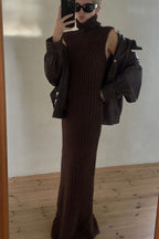 Robe Knitted Wool Blend Turtleneck Maxi - Marron Chaud