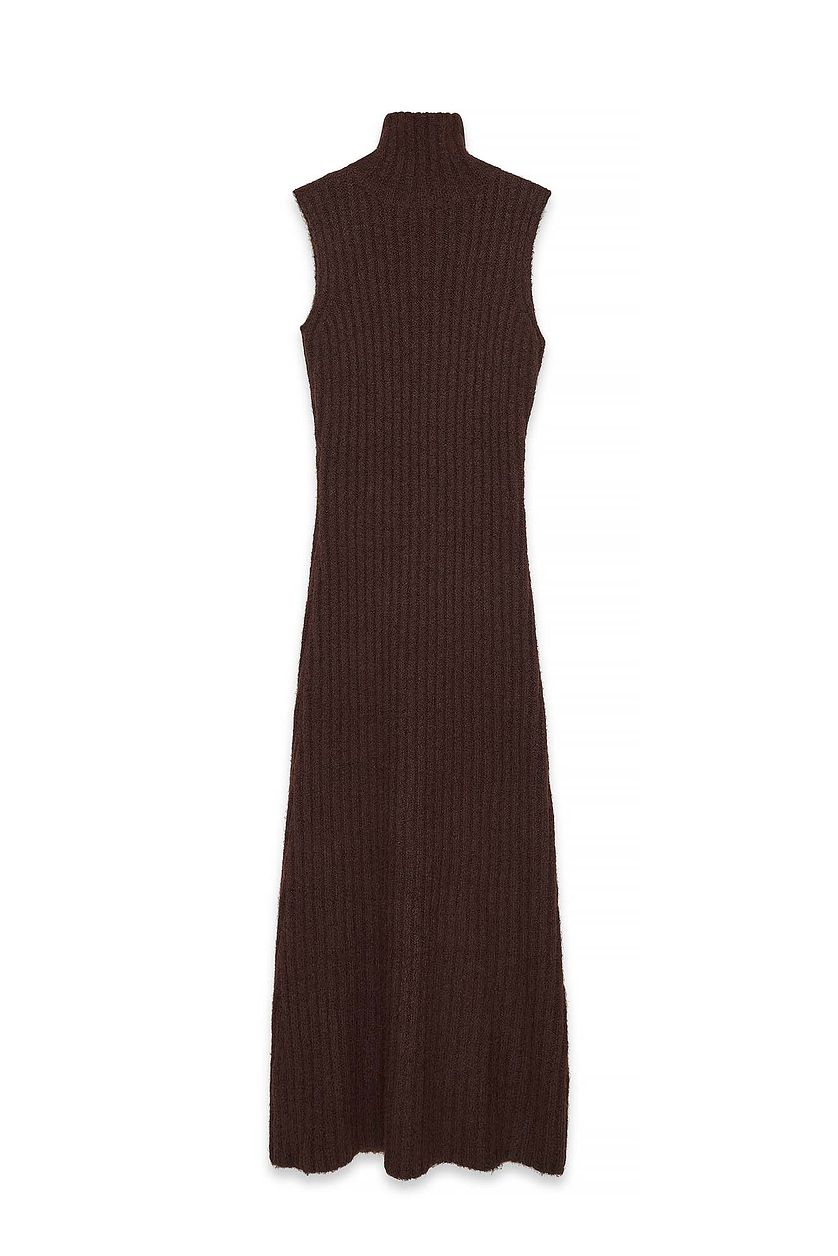 Robe Knitted Wool Blend Turtleneck Maxi - Marron Chaud