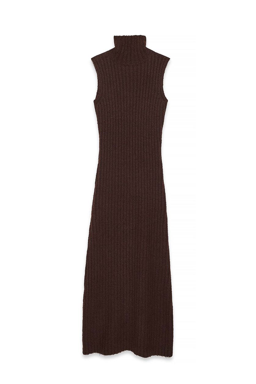 Robe Knitted Wool Blend Turtleneck Maxi - Marron Chaud