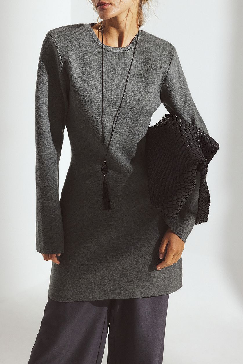 Robe Knitted Padded Shoulder Mini - Gris
