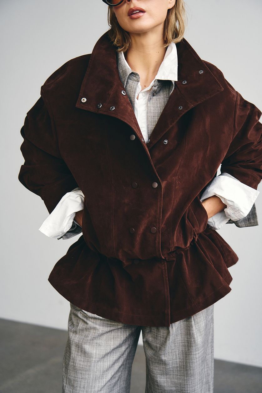 Veste Waist Detail Faux Suede - Marron