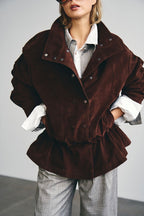 Veste Waist Detail Faux Suede - Marron