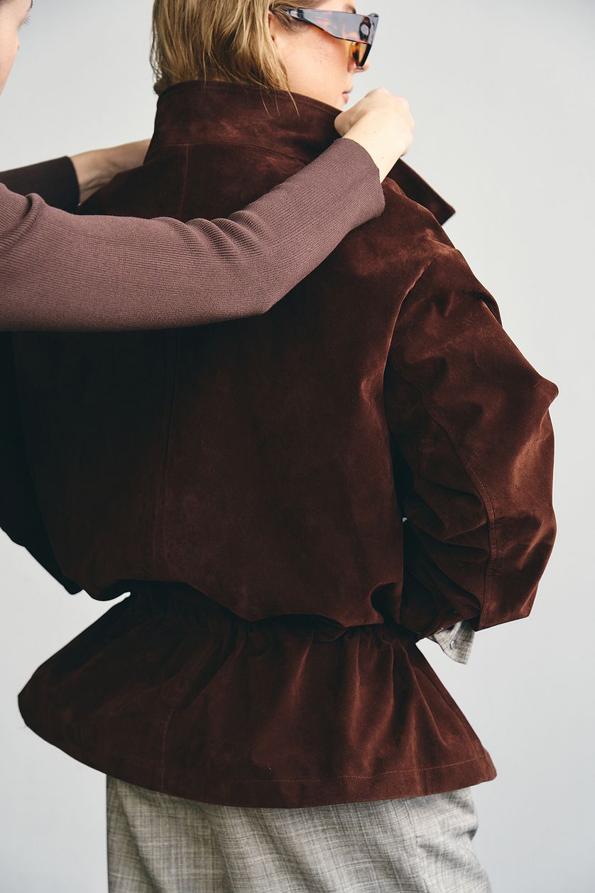 Veste Waist Detail Faux Suede - Marron