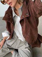 Veste Waist Detail Faux Suede - Marron