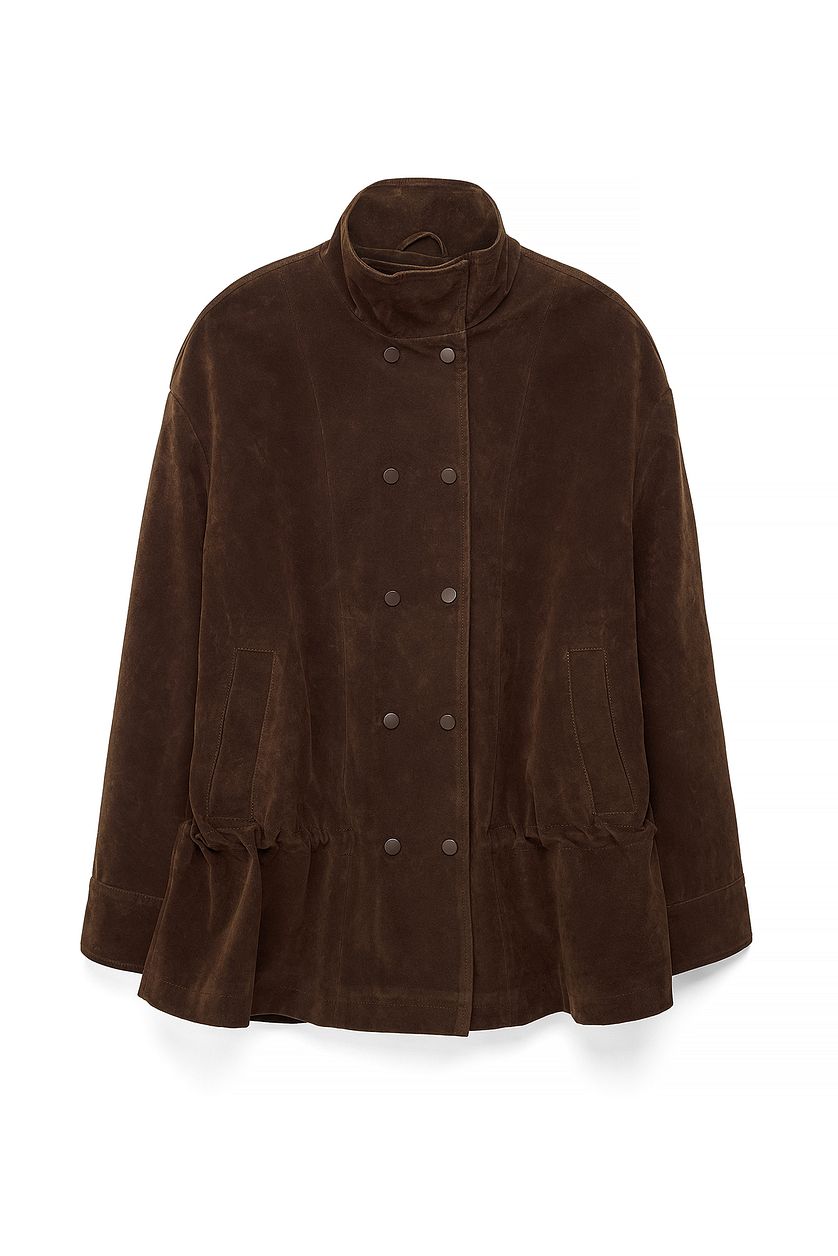Veste Waist Detail Faux Suede - Marron