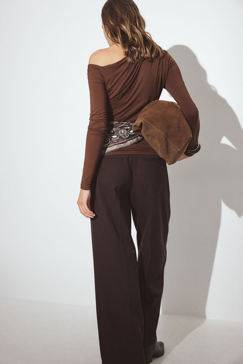 Off-Shoulder Jersey Top - Dark Brown
