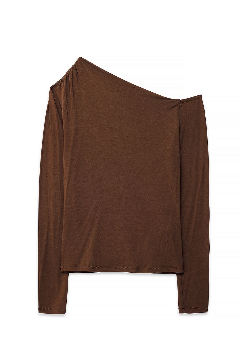 Off-Shoulder Jersey Top - Dark Brown