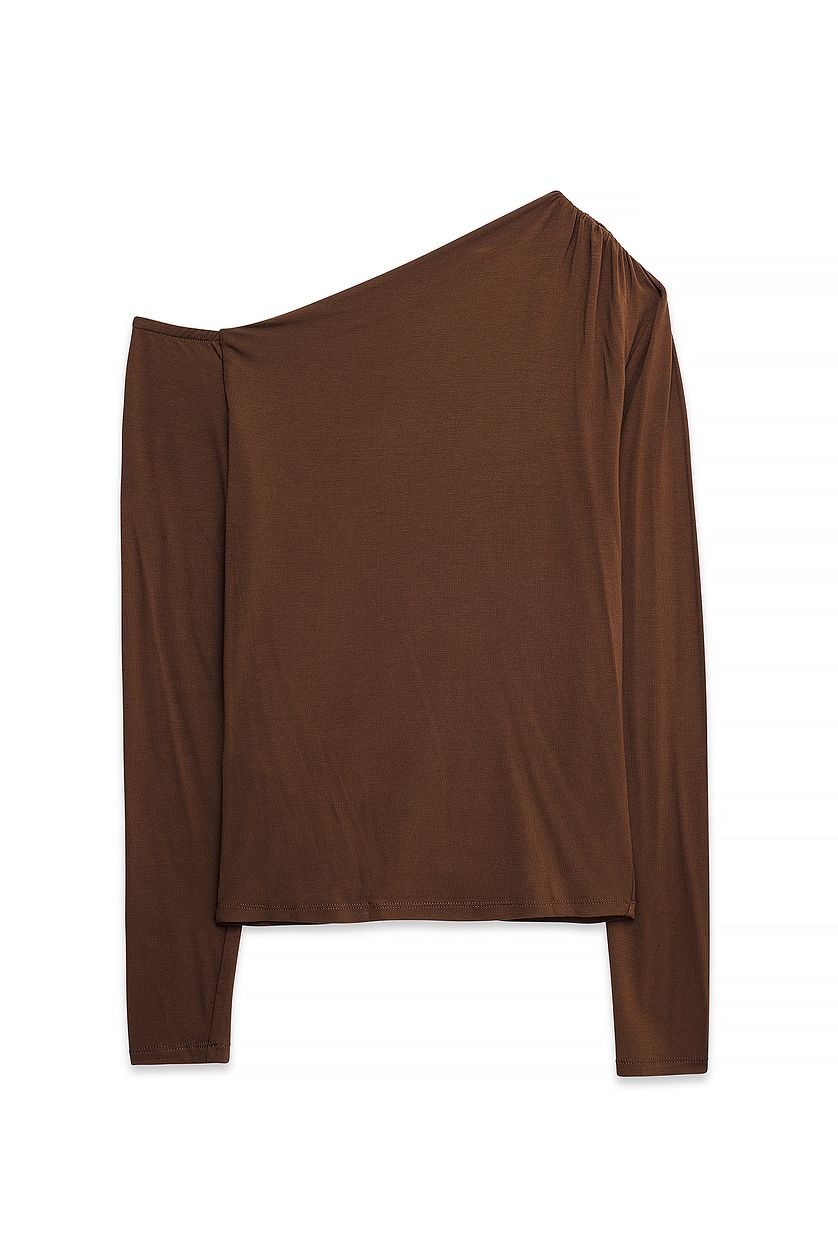Off-Shoulder Jersey Top - Dark Brown
