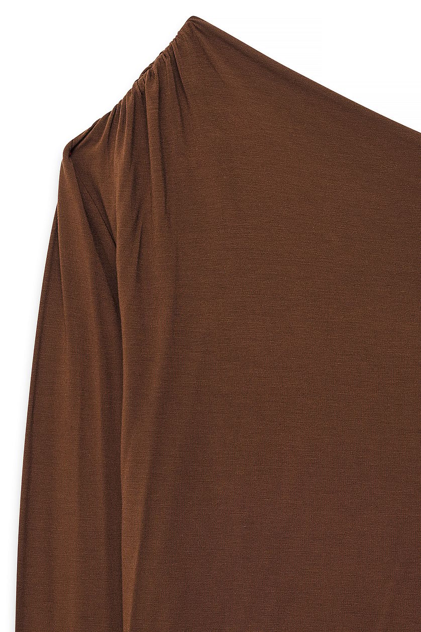 Off-Shoulder Jersey Top - Dark Brown
