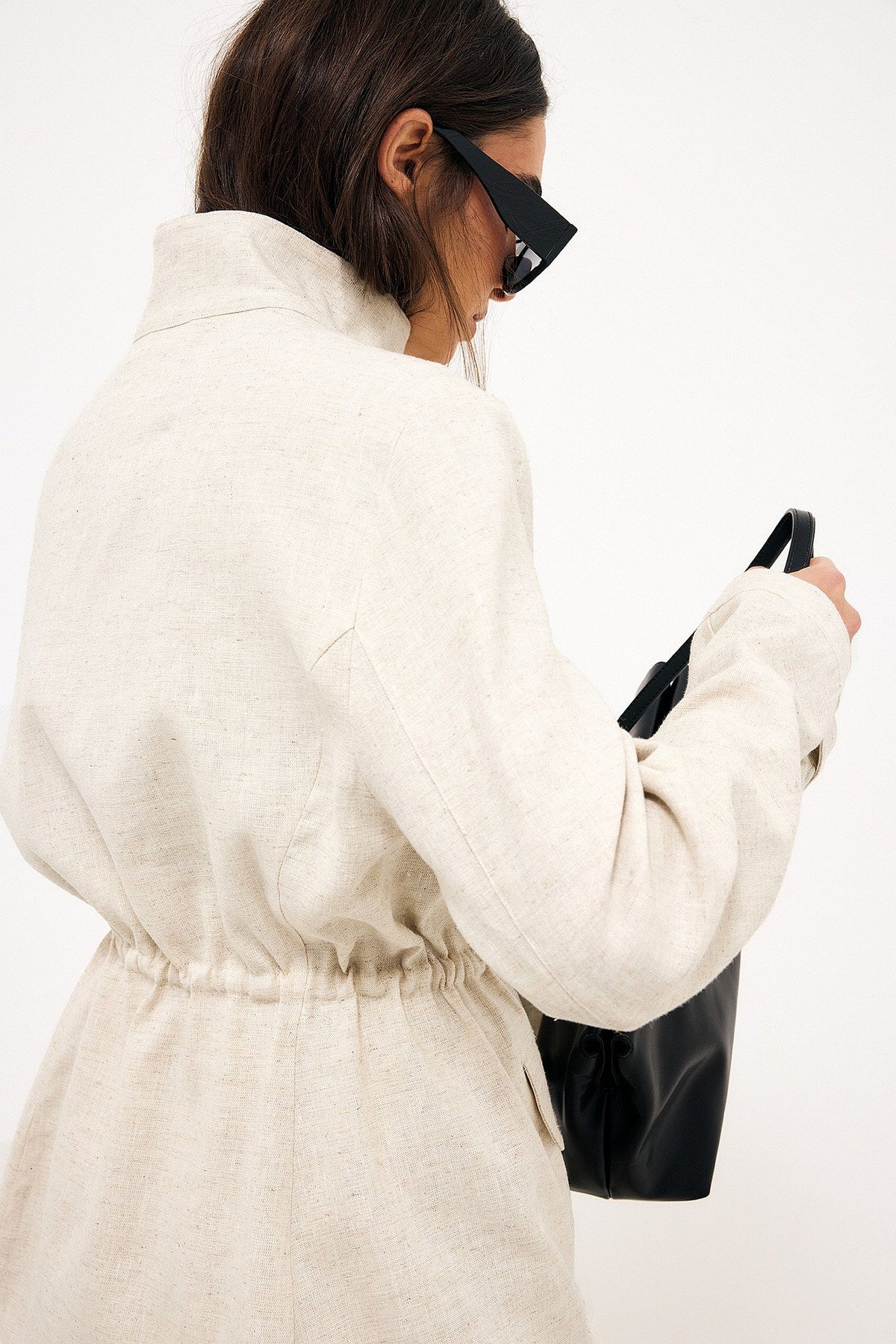 Veste Pocket Detail Drawstring - Beige Chiné
