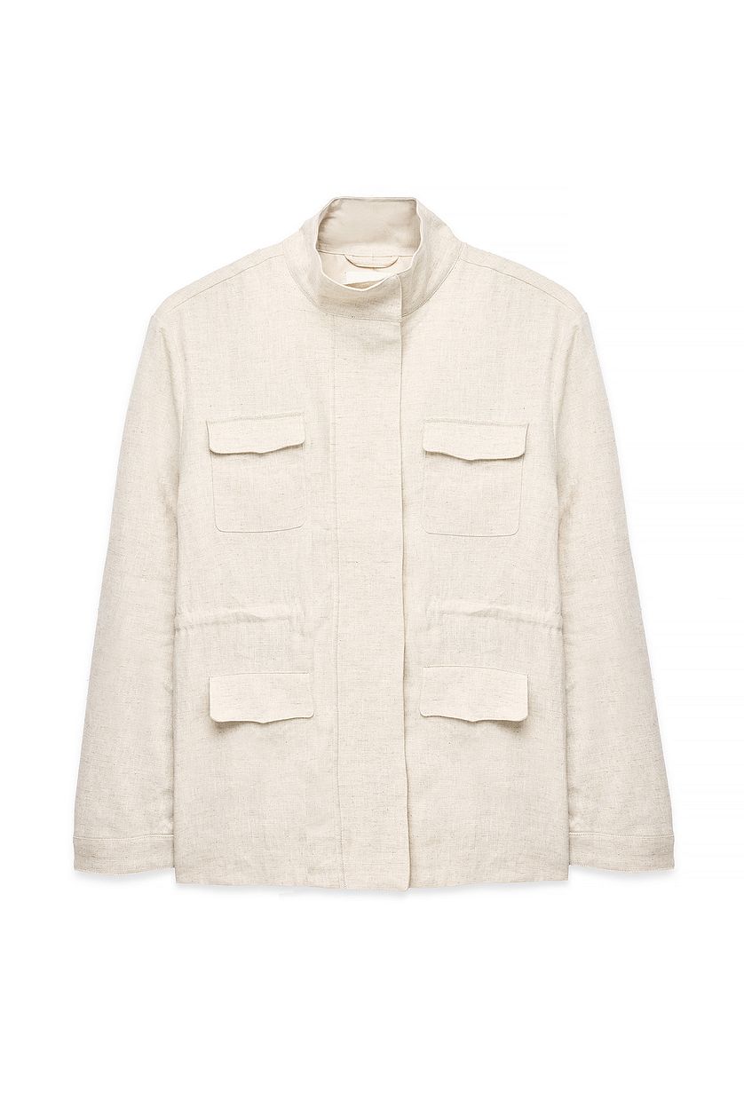 Veste Pocket Detail Drawstring - Beige Chiné