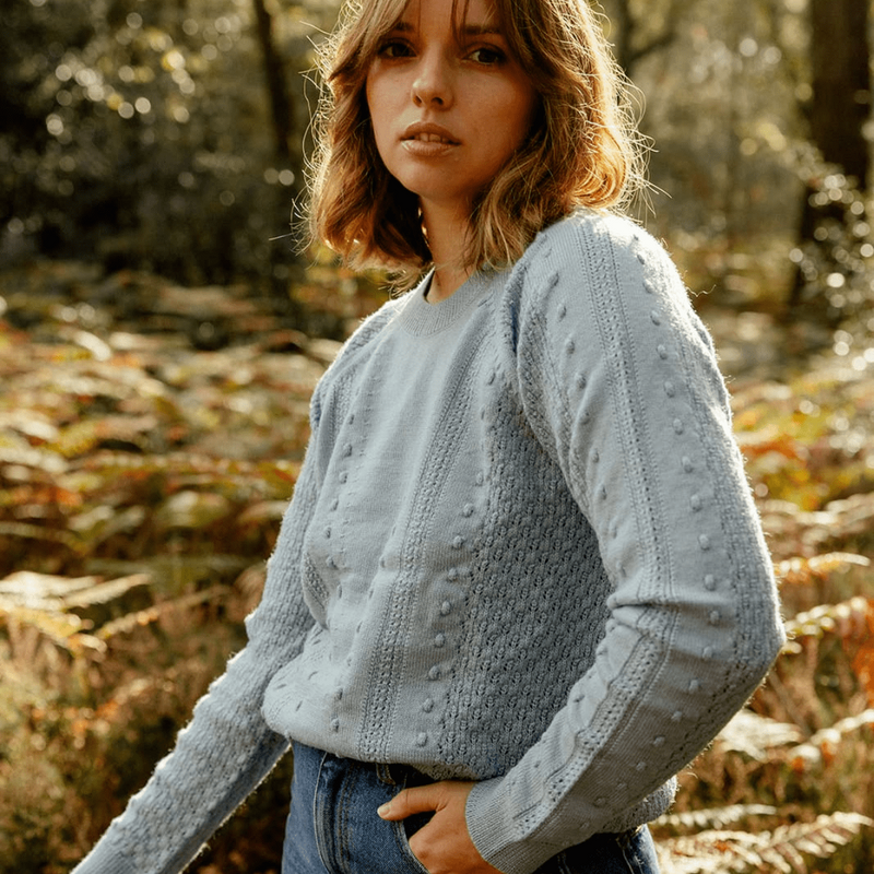 Pull Malo Tricot Bleu Chiné 100% Laine - Femme