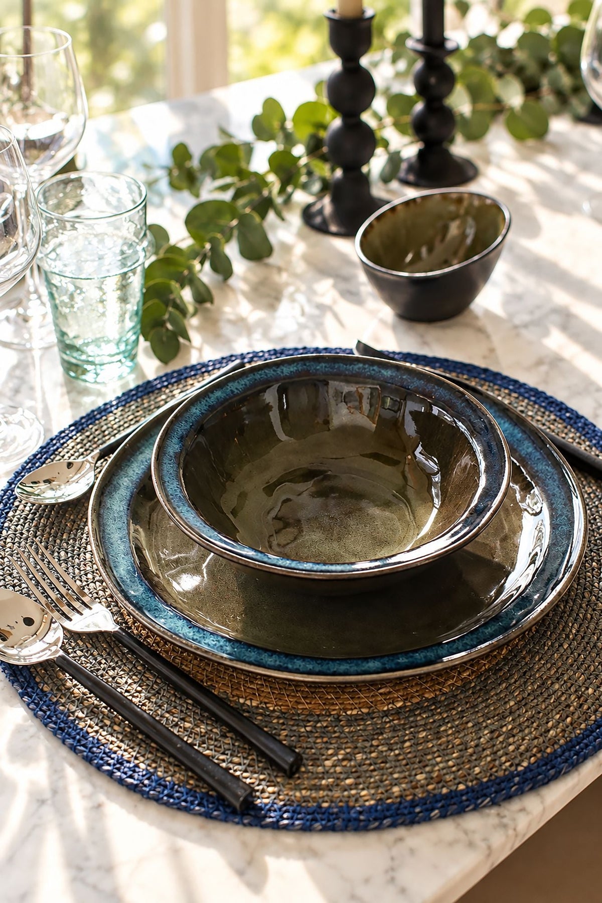 Luna - Set De Table Rond - Jonc De Mer - Bleu