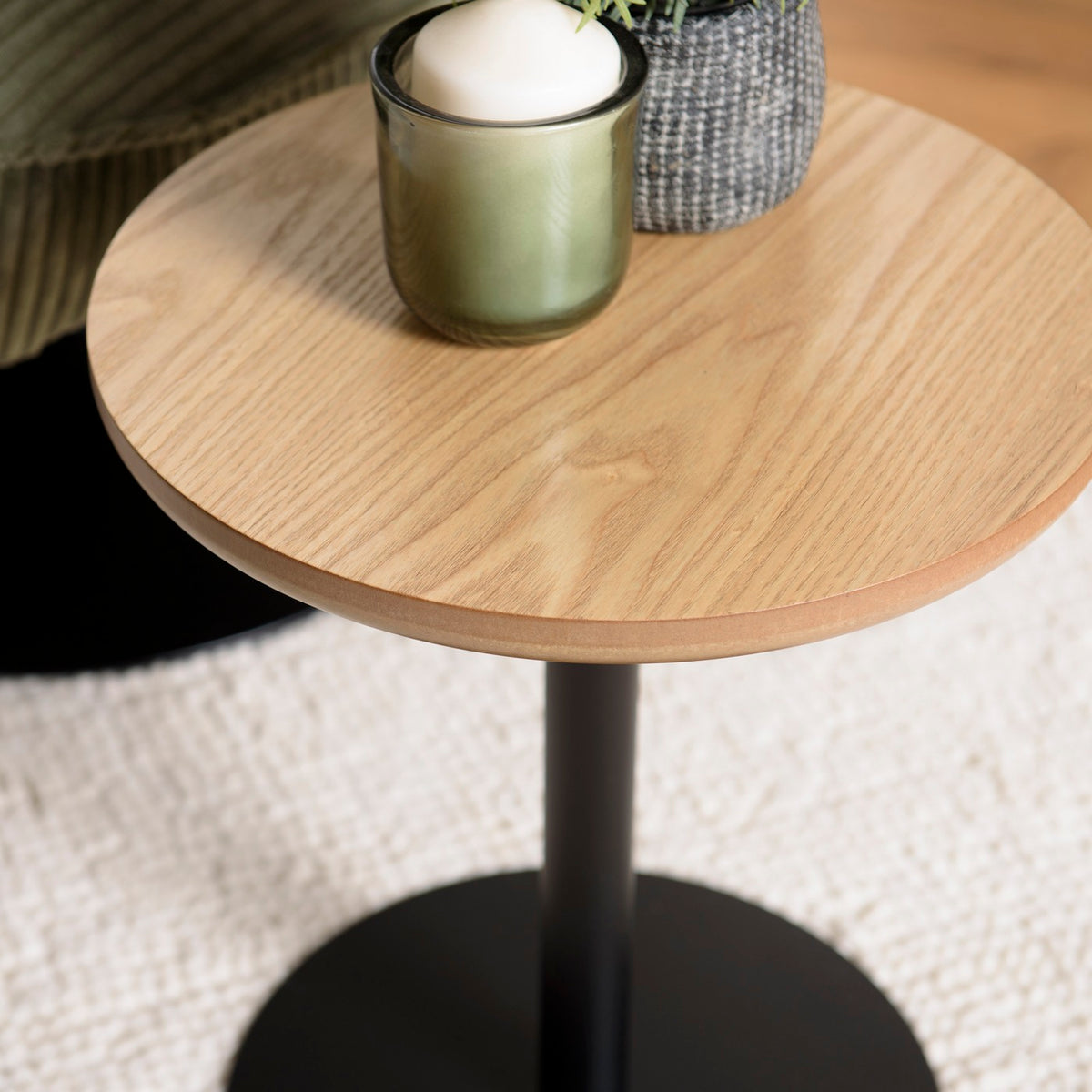 Agathe - Side Table & Pedestal Table - Light Wood/Black