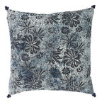 Cojín Melting De Algodón Estampado - Azul Y Negro Con Pompones
