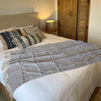 Cotton Sherpa Plaid - Beige and Black Speckled With Fringes