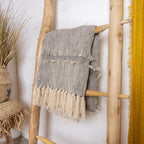 Cotton Sherpa Plaid - Beige and Black Speckled With Fringes