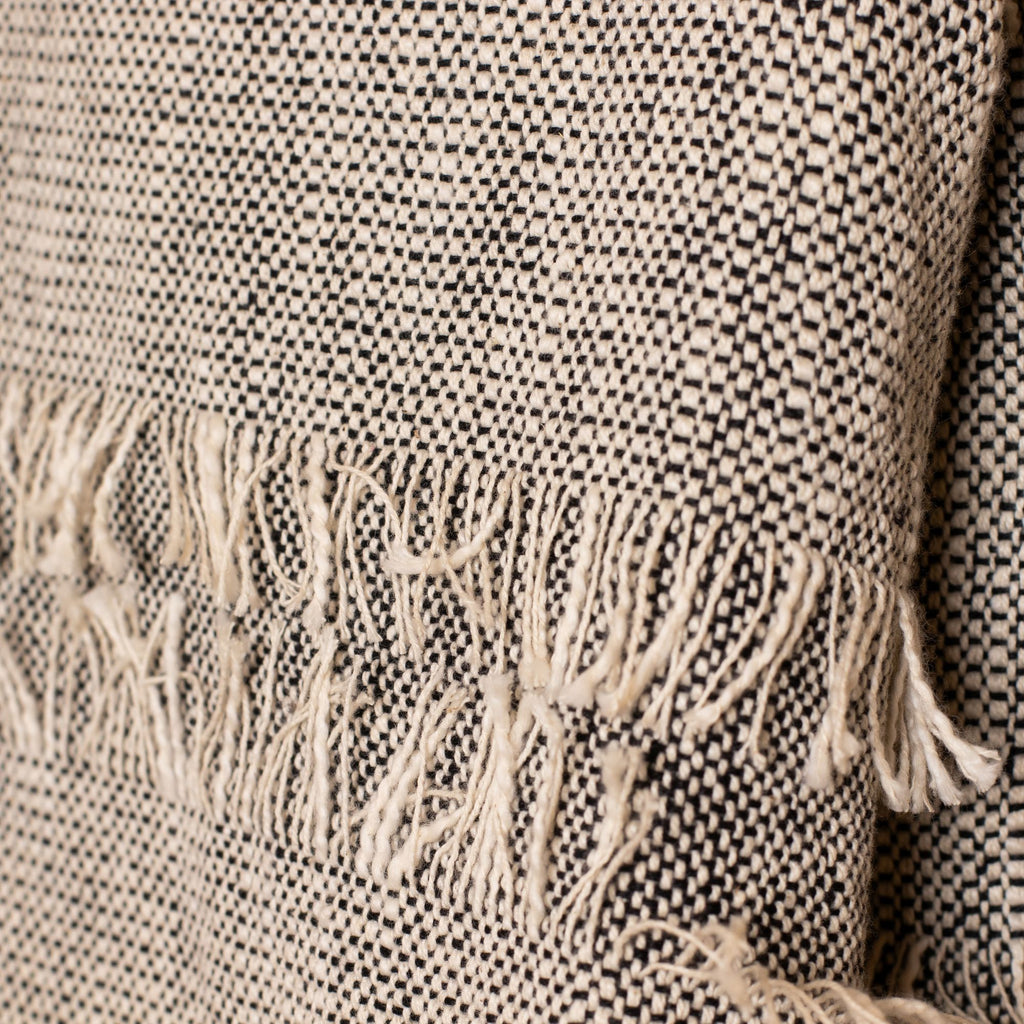 Cotton Sherpa Plaid - Beige and Black Speckled With Fringes