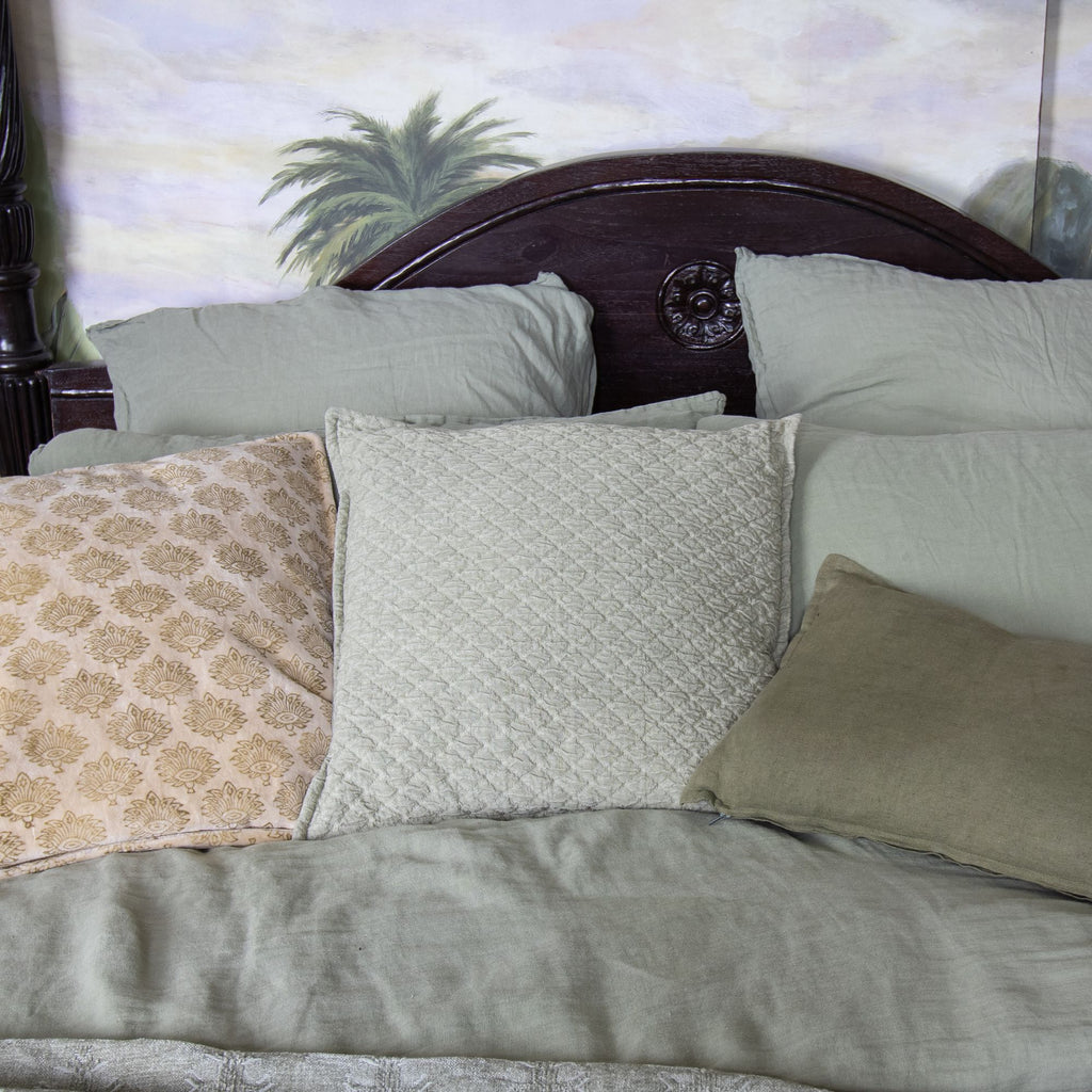 Gali Cushion - Green Cotton With Embossed Patterns