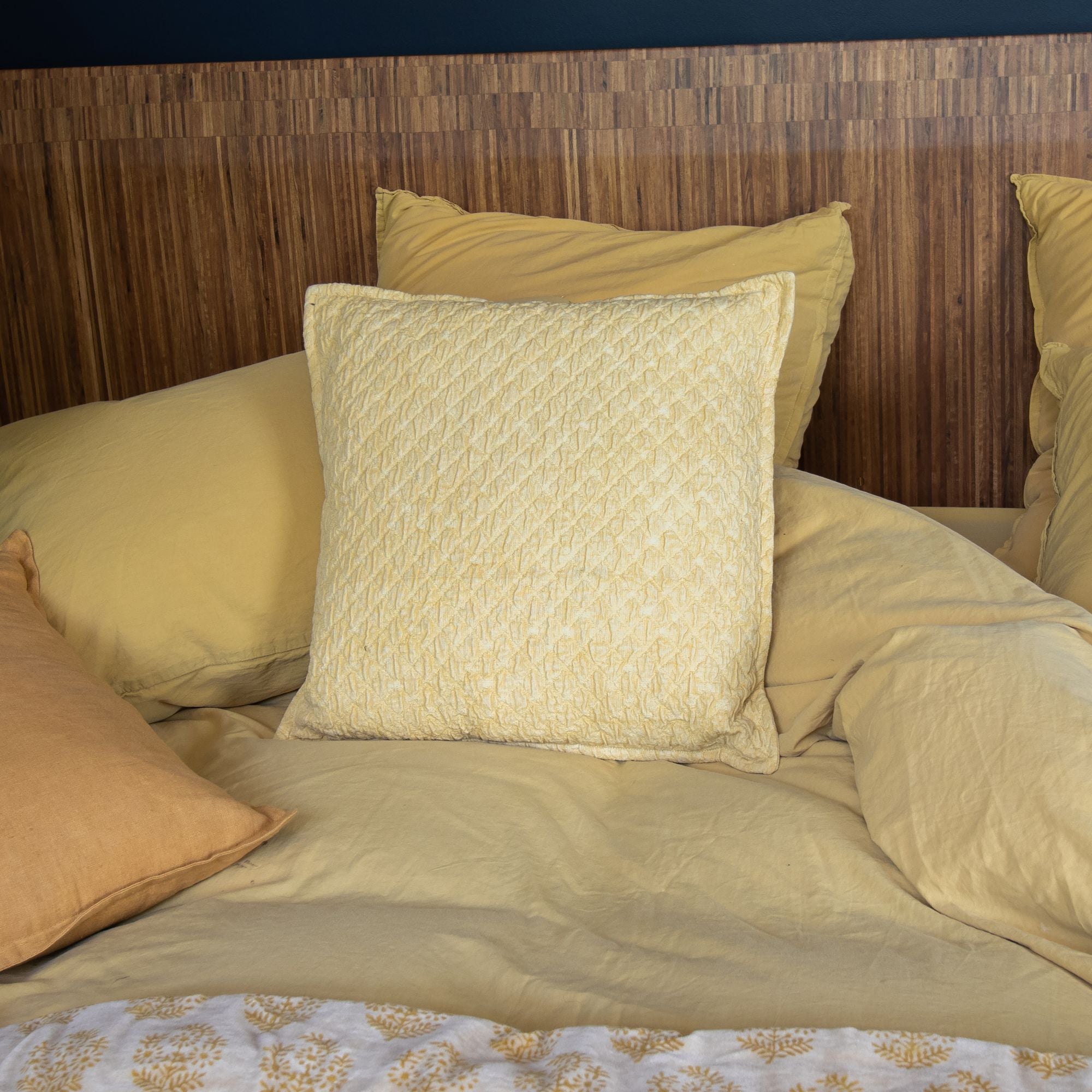 Gali Cotton Cushion With Embossed Patterns - Yellow