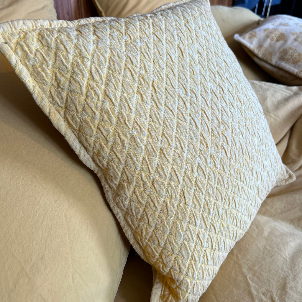 Gali Cotton Cushion With Embossed Patterns - Yellow