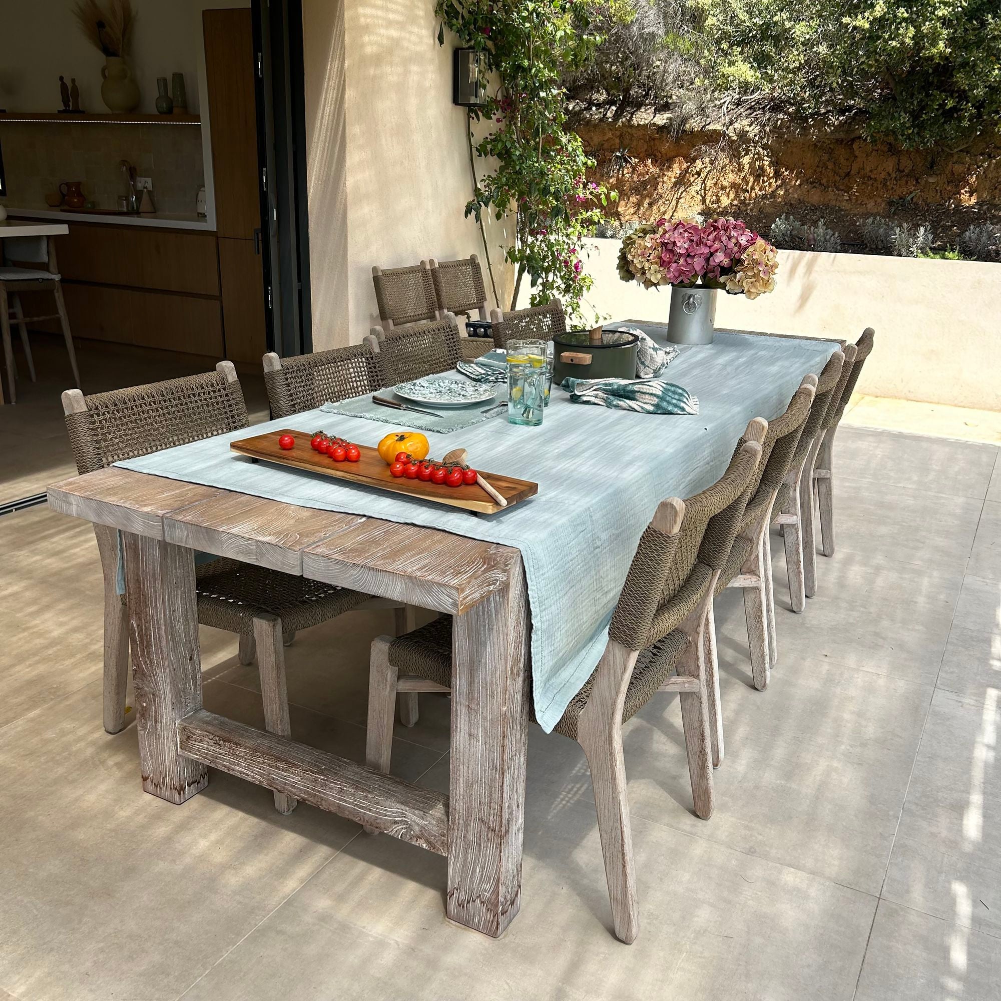 Camaro Double Tablecloth in Washed Celadon Green Cotton 150X250 Cm