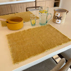 Set of 4 Anoki Fringed Placemats in Mimosa Yellow Plain Fabric