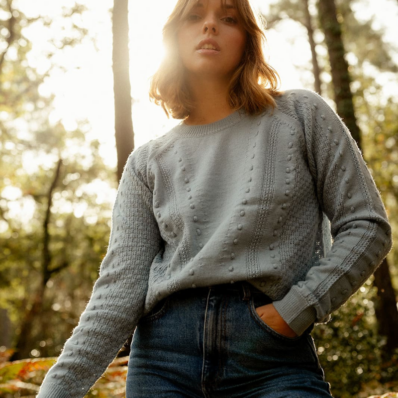 Pull Malo Tricot Bleu Chiné 100% Laine - Enfant