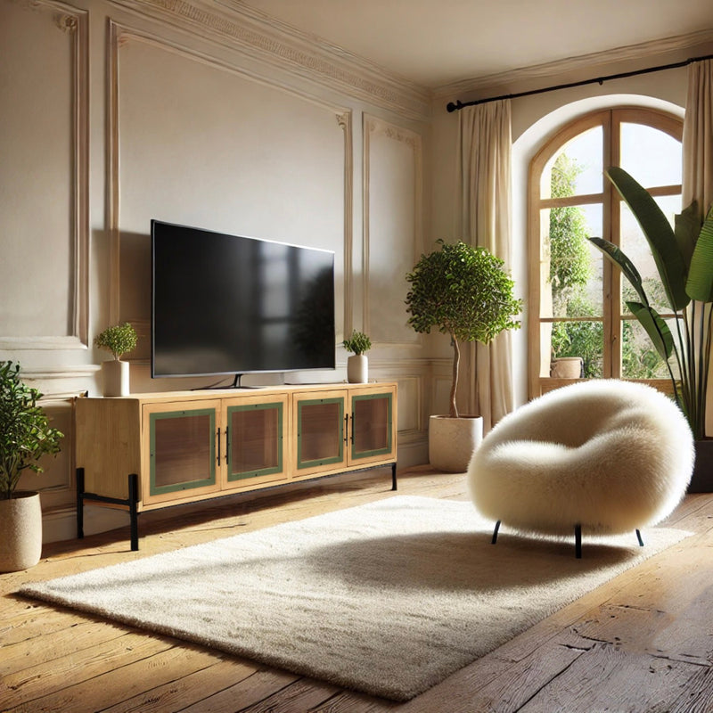 Mueble TV - Helena - Madera Clara - Verde - Negro