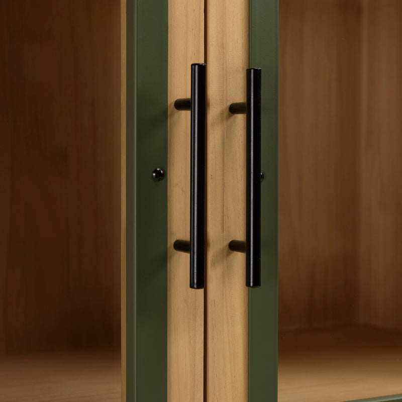 Cómoda Y Vitrina - Helena - Madera Clara - Verde - Negro